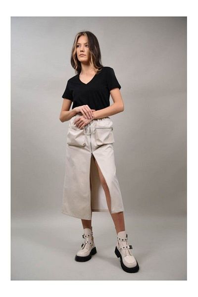 LUMİNA Positano Ivory Zippered Skirt with Patch Pockets S-m