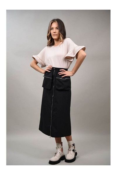 LUMİNA POSITANO ZIPPER SKIRT WITH APPLIQUE POCKETS Black M-L
