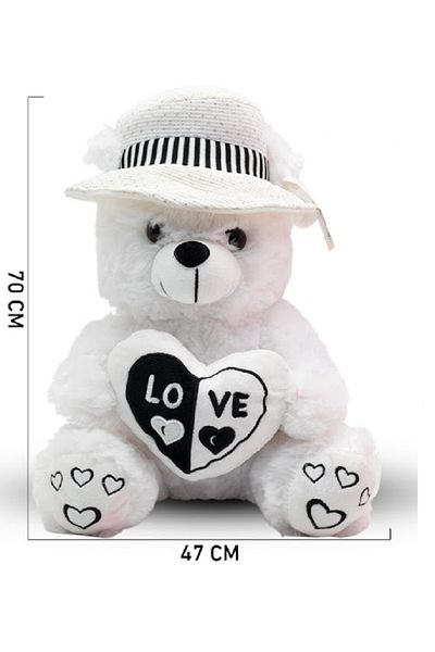 rexa Sweety Toys White Teddy Bear with Hat – “LOVE” Design on Chest & Paws -70cm X 47cm
