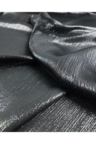 Kumaş Parça Yoryo Satin Chiffon με μαύρο Lame Leaf Πλάτος: 140