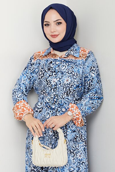 InStyle Кольорове автентичне візерункове синє віскозне плаття