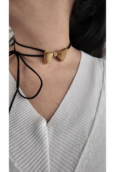 By Selen Suyolcu Miyuki Bow Model Wrapped Choker Necklace