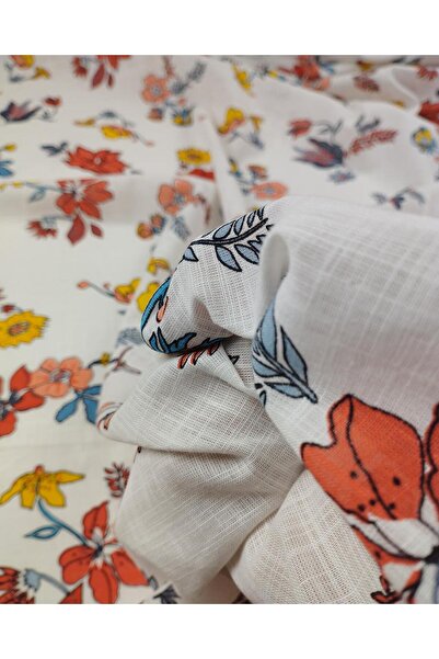 Kumaş Parça Біла бавовняна тканина з квітковим візерунком (ширина 150 см, дов...