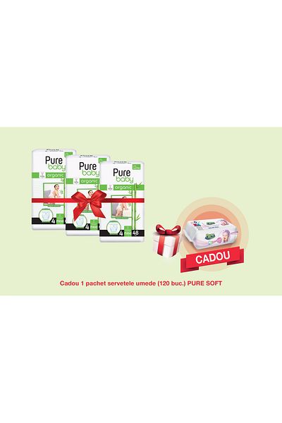 Pure Baby Set of 3 Organic Bamboo Wet Diapers No. 4, 144 Pcs., 120 Wet Wipes