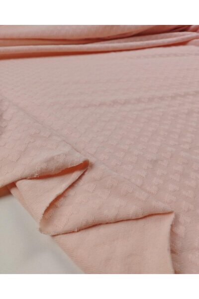 Kumaş Parça Pembe Renkte Kalp Desenli Süprem Penye En: 135