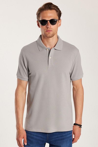 Tudors Men's Slim Fit Slim Fit 100% Cotton Gray Polo Neck T-Shirt