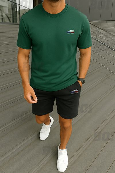 Boi Men's Minimal Paris Dream Maker T-Shirt Shorts - White with Black Shorts T-Shirt Bottom Top Team Crew Neck