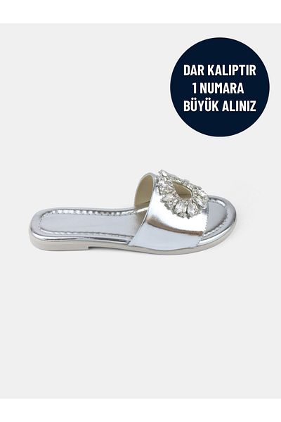 MAGGIO Women's Silver Color Stone Slippers