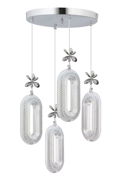 İstanbul Avize Led Alfa 4'lü Gümüş Kumandalı 3 Renk Ledli Kristal Taşlı Modern Led Avize