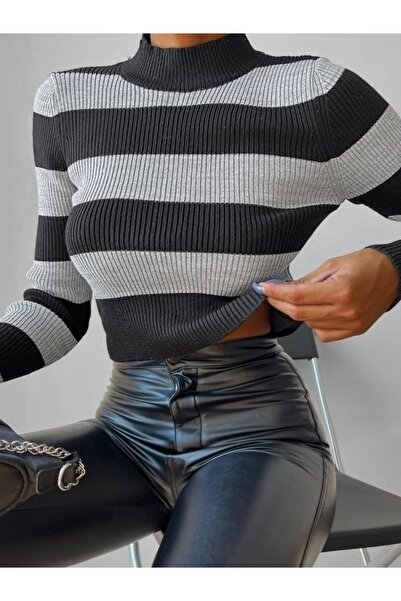 Moda Ebrar Bluză de damă cu mâneci lungi cu detaliu de linie