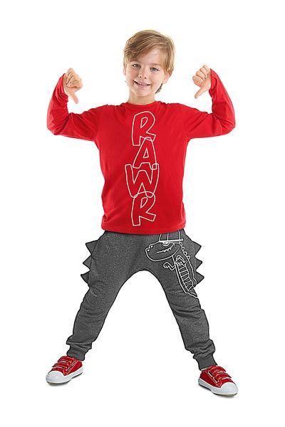Denokids Winter-Set aus T-Shirt und Hose für Jungen – Raupe Dino