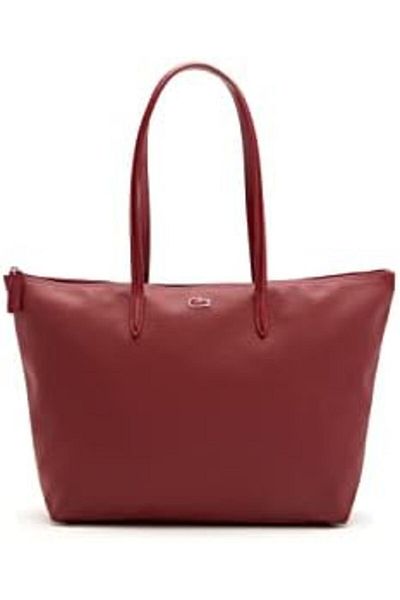 Lacoste Women's Large Tote Bag with Zipper, Dark Red, One Size