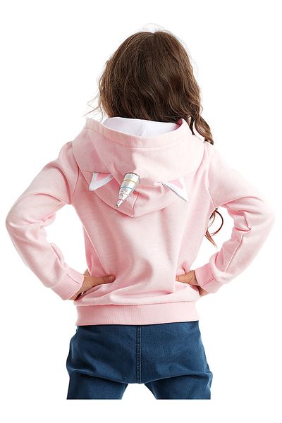 Denokids Ružový dievčenský sveter s kapucňou Unicorn