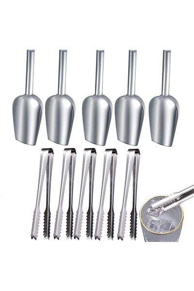 Dasvisy Set of 5 Dasvisy ice tongs and 5 ice scoops, stainless steel, silver