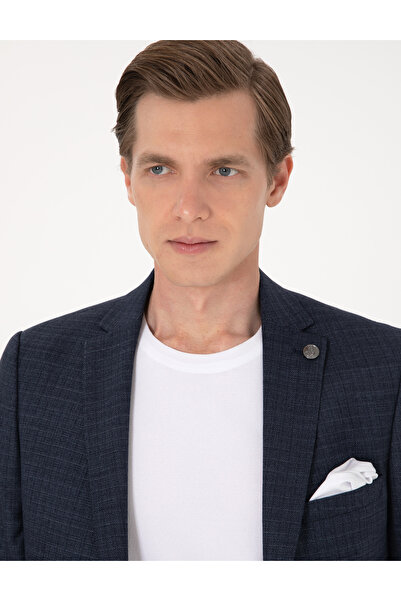 Pierre Cardin Lacivert Ex. Slim Fit Yün Karışımlı Ekose Takım Elbise 50302272-VR033
