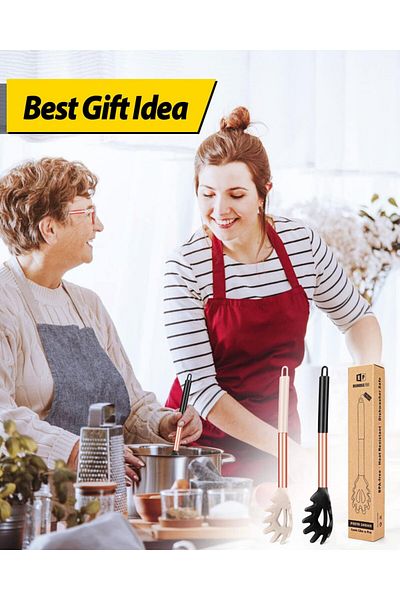 Bundlepro Set de 2 linguri pentru paste BUNDLEPRO, oțel inoxidabil/silicon, auriu-roz/alb/negru, 34 x 5,8 cm