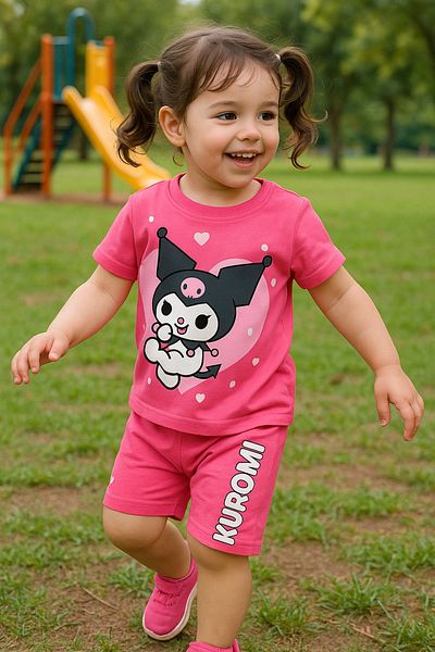 Nimini Kids Kuromi Printed Bottom Top T-Shirt Shorts Set
