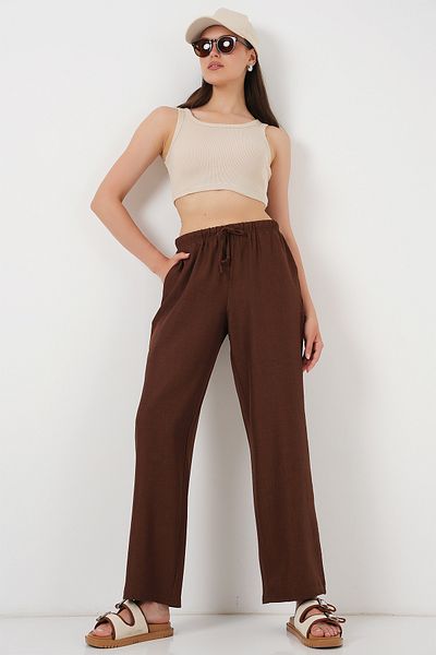 Bigdart Pantaloni de damă din in cu picioare largi 6735 - maro