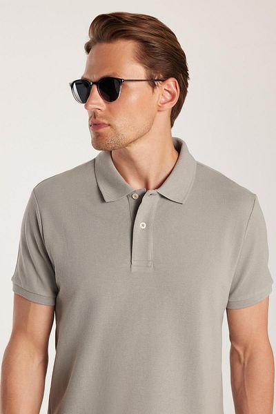 Tudors Men's Slim Fit Slim Fit 100% Cotton Gray Polo Neck T-Shirt