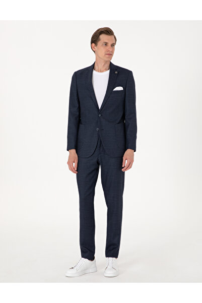 Pierre Cardin Lacivert Ex. Slim Fit Yün Karışımlı Ekose Takım Elbise 50302272-VR033