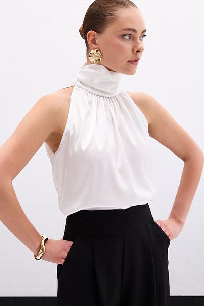 Sateen Αμάνικη μπλούζα Ecru Turtleneck