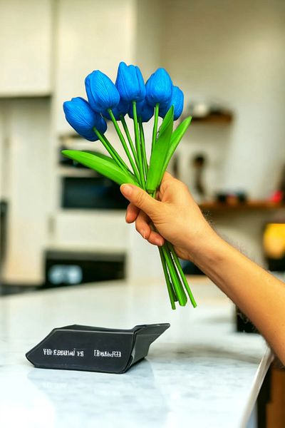 Dekora Çiçek Τεχνητό Λουλούδι Wet Blue Tulip 8 τμχ Νέας Γενιάς 1η Ποιότητα Πραγματική Υφή
