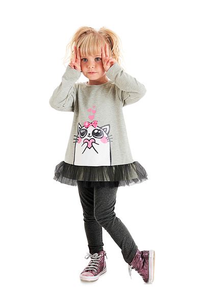 Denokids Roztomilý kočičí tylový set tuniky a legín pro dívky