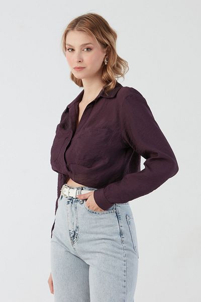 Fulla Moda Cămașă crop cu buzunare cu noduri în față