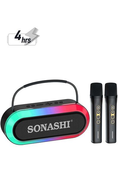 sonashi مكبر صوت بلوتوث قابل لإعادة الشحن مع إضاءة RGB وميكروفونين لاسلكيين