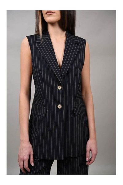 LUMİNA Venezia Cut Out Striped Suit Vest M Black