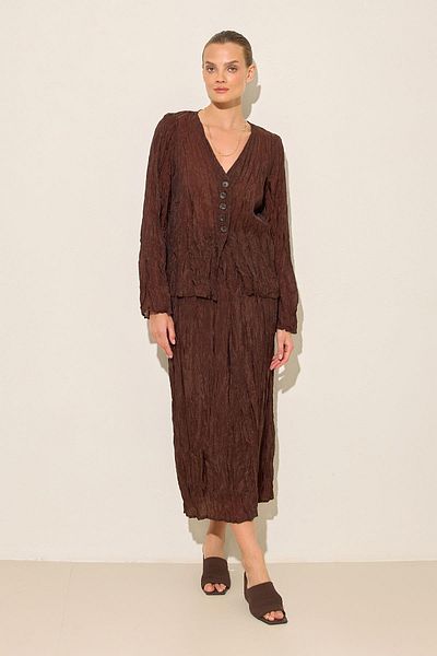 Setre Bitter-Brown V-Neck Relaxed Cut Full Fit Long Sleeve Blouse