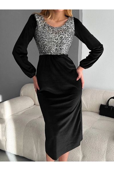 Silerra Rochie din țesătură de catifea pentru femei, model eopar, paiete brodate, idi