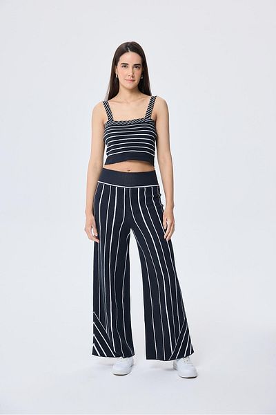 Peraluna Finley Vertical Striped Cotton Summer Women's Knitwear Trousers - Black-White Striped