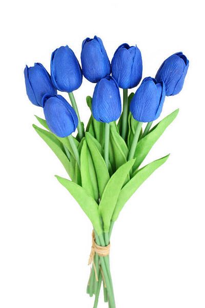 Dekora Çiçek Τεχνητό Λουλούδι Wet Blue Tulip 8 τμχ Νέας Γενιάς 1η Ποιότητα Πραγματική Υφή