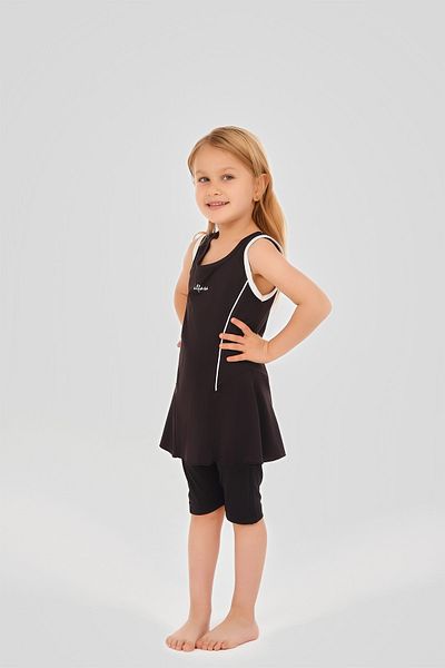 ALFASA Tennis Print Decorated Zero Sleeve Shorts Leggings Girl's Swimsuit 24105 Black