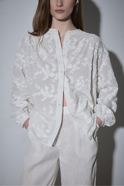 Suud Collection Λευκό πουκάμισο Lilian Floral Voile