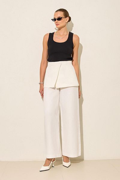 Setre Ecru Relaxed Cut Trousers with Waist Detail