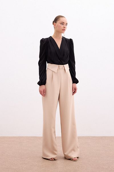 Sateen Pantaloni largi cu talie - bej