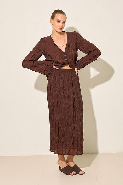 Setre Bitter-Brown Waist Elastic Detailed Relaxed Cut Full Mold Midi Length Skirt
