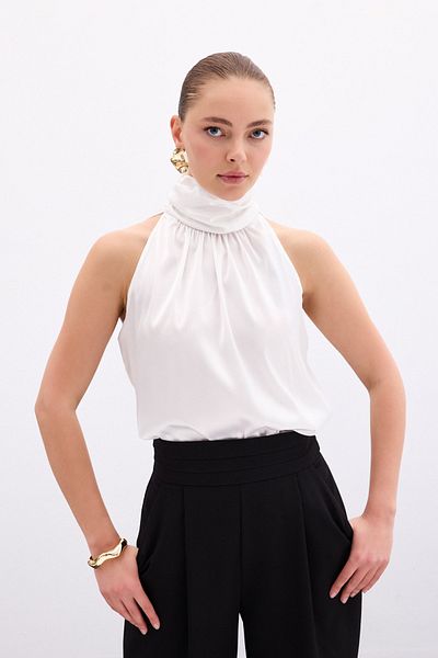 Sateen Αμάνικη μπλούζα Ecru Turtleneck