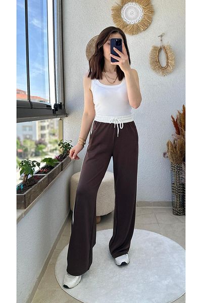 TUNAM BUTİK Modal Fabric Palazzo Casual Pants with Stripes