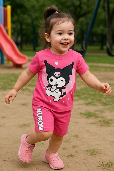Nimini Kids Kuromi Printed Bottom Top T-Shirt Shorts Set