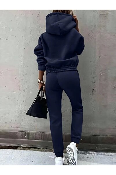 Genel Markalar Kadın Uzun Kollu Kapşonlu Alt Ve üst Iki Iplik şardonlu Eşofman Takım