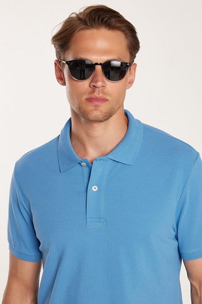 Tudors Ανδρικό T-shirt Slim Fit Slim Fit 100% βαμβακερό μπλε γιακά πόλο