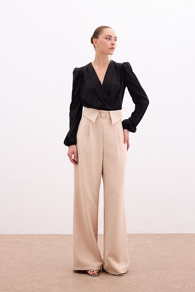 Sateen Pantaloni largi cu talie - bej