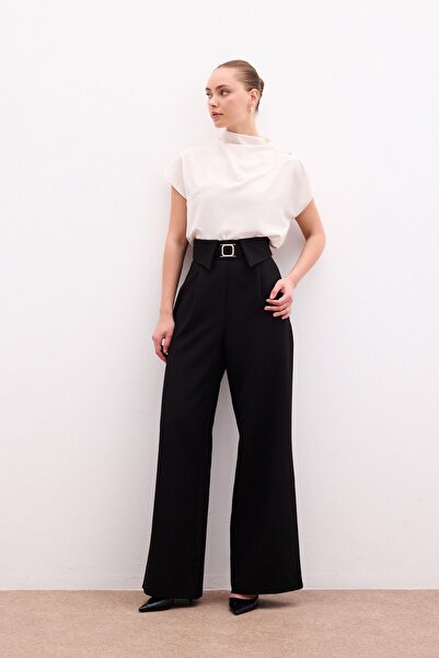 Sateen Штани з широкими штанинами та деталями на поясі - ЧОРНІ