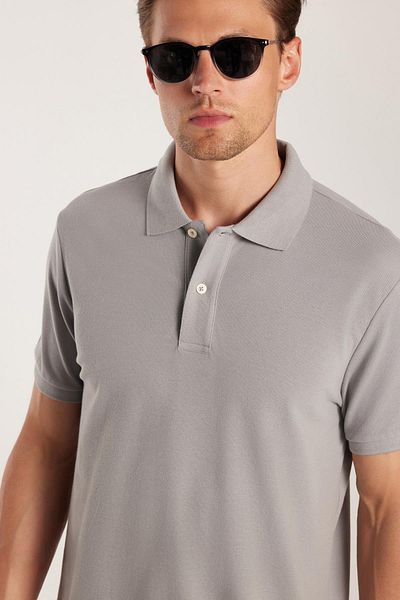 Tudors Men's Slim Fit Slim Fit 100% Cotton Gray Polo Neck T-Shirt