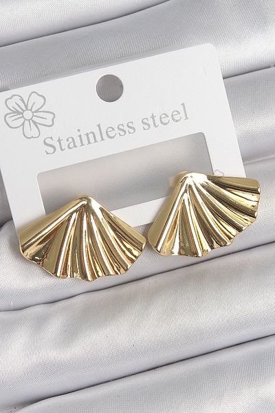 Skygo 316 Steel Gold Color Engraved Sea Shell Plate Model Women Earrings - Tj-Bkp10525