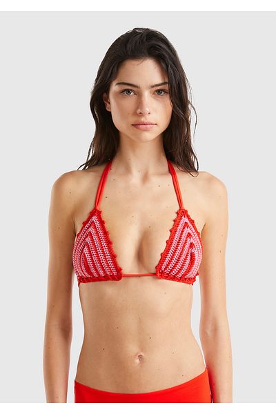United Colors of Benetton Women's Red Mix Knitted Motif Halter Neck Knitwear Bikini Top