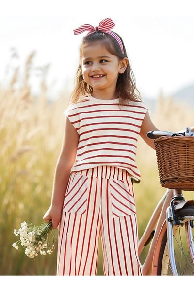 minojoy Liso Girl's Red Striped Elastic Trousers